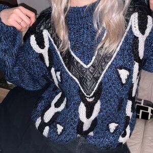 Vintage Nino Foriero Knit Sweater with Leather V Sz S